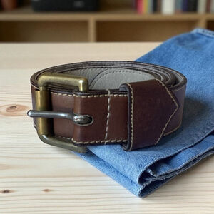 Naked Leather Brown Belt with Tan Stitching - size 34